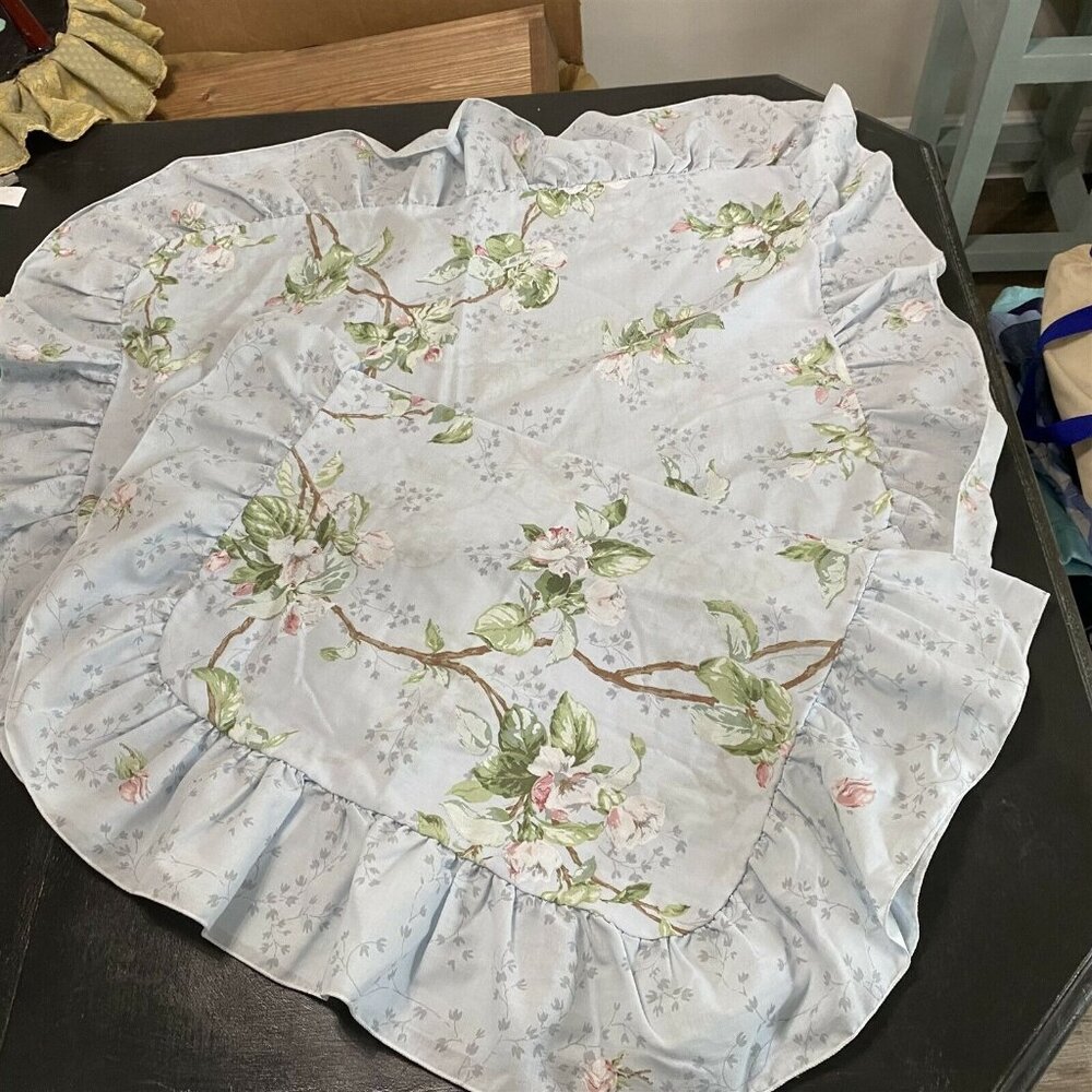 Vintage Springmaid Pillow Shams Pair Blue Ruffle Trim Dogwood Cherry Blossoms